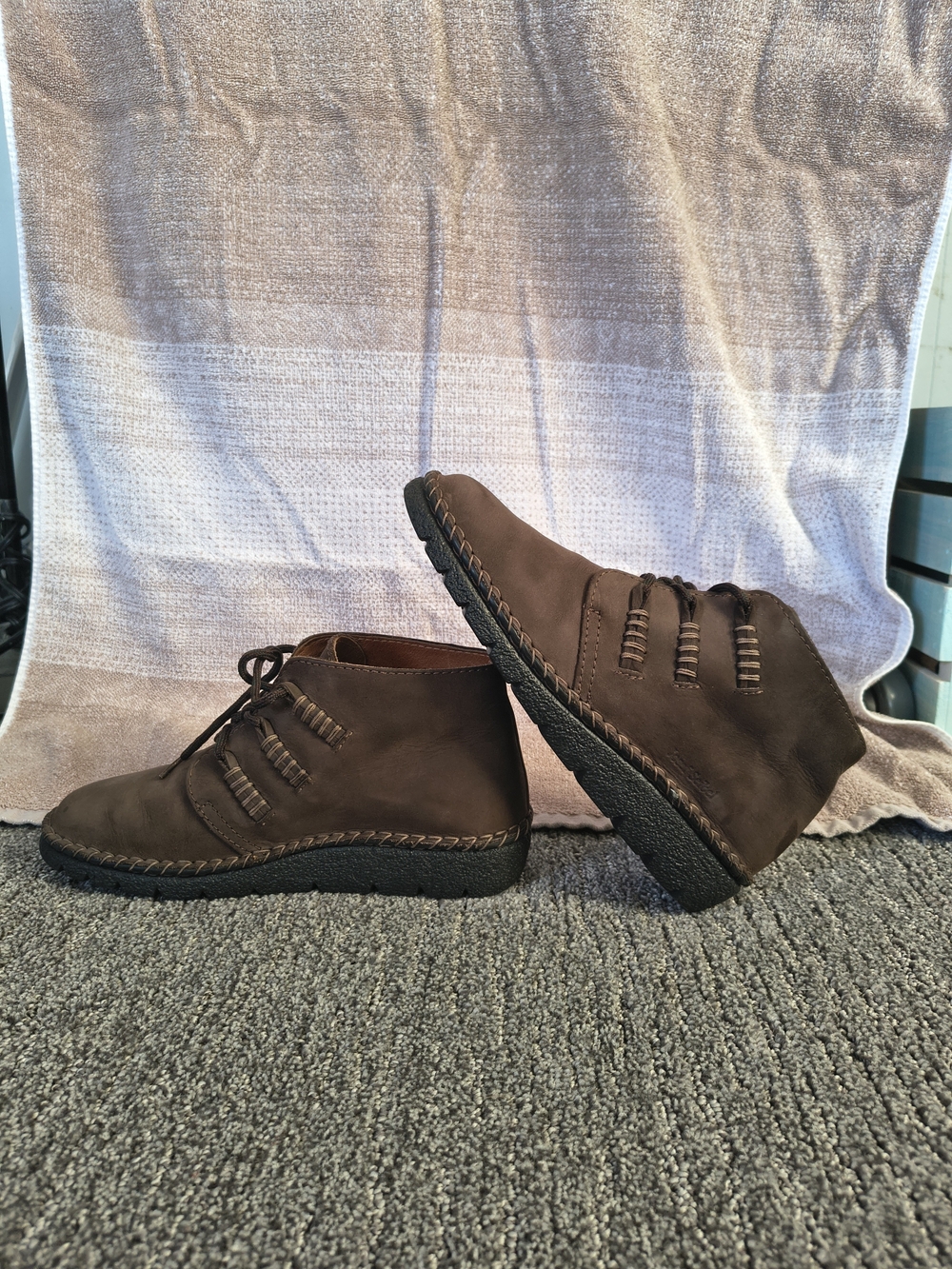 Josef Seibel Brown Suede Ankle Booties with Lace Detail